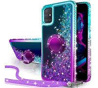Miss Arts for Samsung A51 4G Case, [Silverback] Moving Liquid Holographic Glitter Case With Kickstand, Girls Women Bling Diamond Ring Slim Protective Cover for Samsung Galaxy A51 4G -Purple