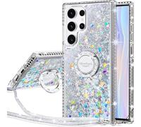 Miss Arts for Samsung S24 Ultra Case, [Silverback] Liquid Holographic Glitter Sparkly Case with Stand, Girls Women Kids Bling Diamond Ring Slim Protective Cover for Samsung Galaxy S24 Ultra -Silver