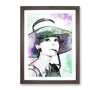 Miss Audrey Hepburn In Abstract Modern Art Framed Wall Art Print, Ready to Hang Picture for Living Room Bedroom Home Office Décor, Walnut A2 (64 x 46 cm)