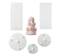 Miss Bakery's House® Cake Dowel Set - Modular Plastic Cake Supports with 3 Levels Base - 23 & 24 cm Dowels, 9, 12, 16 cm Bases - White, Round
