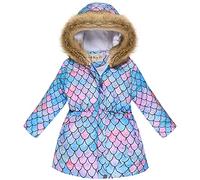 Miss Bei Girl's Winter Coat Jacket Hooded Kids Toddler Flower Print Parka Outwear Warm Cotton Puffer Hooded Jacket, Sea-maid, 5-6 Years