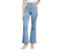 Miss Chase Women's Light Blue Bootcut High Rise Clean Look Regular Stretchable Denim Jeans, Light Blue, 30