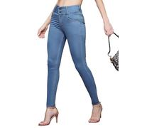 Miss Chase Women's Skinny Fit High Rise Clean Look Regular Length Ice Wash Stretchable High Waist Denim Jeans, Blue, 30