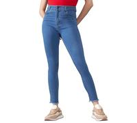 Miss Chase Women's Skinny High Rise Cropped Length Fringe Detailing Stretchable Denim Jeans, Blue, 30