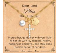 Miss Chipmunk Cross Pearl Initial Necklace for Girls,First Communion Baptism Confirmation 14K Gold Plated Little Girls Jewelry Gifts for Teenage Daughter Best Friend(Z)
