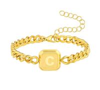 Miss Chipmunk Initial Bracelet Gold Squre A-Z Letter Cuban Link Chain Mens Bracelets Adjustable Size Stainless Steel Men Jewelry Gifts for Husband Dad Brother Son(Gold O)