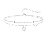 Miss Chipmunk Initial Layered Bracelet S925 Sterling Silver Letter A-Z Bead Heart Charm Adjustable Bracelets for Girls Jewelry Birthday Gifts For Women Mum Daughter Sister Girlfriends(T)