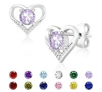 Miss Chipmunk Silver Earrings for Women Girls, 925 Sterling Silver Heart Birthstone Stud Tiny Cubic Zirconia Earrings Birthday Christmas Valentine's Day Jewellery Gifts for Girlfriend (June)