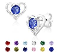 Miss Chipmunk Silver Earrings for Women Girls, 925 Sterling Silver Heart Birthstone Stud Tiny Cubic Zirconia Earrings Birthday Christmas Valentine's Day Jewellery Gifts for Girlfriend (December)