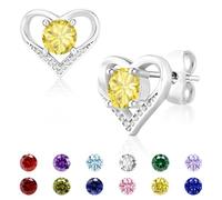 Miss Chipmunk Silver Earrings for Women Girls, 925 Sterling Silver Heart Birthstone Stud Tiny Cubic Zirconia Earrings Birthday Christmas Valentine's Day Jewellery Gifts for Girlfriend (November)