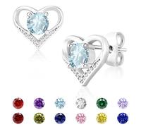Miss Chipmunk Silver Earrings for Women Girls, 925 Sterling Silver Heart Birthstone Stud Tiny Cubic Zirconia Earrings Birthday Christmas Valentine's Day Jewellery Gifts for Girlfriend (March)