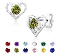 Miss Chipmunk Silver Earrings for Women Girls, 925 Sterling Silver Heart Birthstone Stud Tiny Cubic Zirconia Earrings Birthday Christmas Valentine's Day Jewellery Gifts for Girlfriend (August)