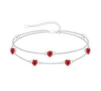 Miss Chipmunk Sliver Birthstone Bracelet for Women 925 Sterling Silver Heart Layered Double Bracelet Valentines Day Gifts with Birthstone for Women Girls(January)