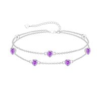 Miss Chipmunk Sliver Birthstone Bracelet for Women 925 Sterling Silver Heart Layered Double Bracelet Valentines Day Gifts with Birthstone for Women Girls(June)