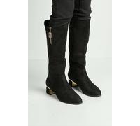 Miss Diva Akari Low Gold Trim Heel & Zip Calf Boots In Black Black 7