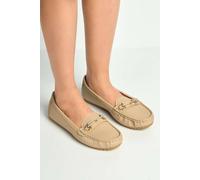 Miss Diva Arietty Diamante Horsebit Detail Slip On Loafers In Beige Beige 6