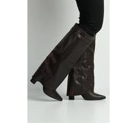 Miss Diva Ayla Block Heel Pointy Toe Collared Pu Calfboots With Clasp Detail In Brown Brown