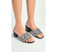 Miss Diva Azmariah Diamante & Gemstone Aztec Band Block Heel Mules In Black Black 5