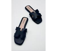 Miss Diva California Faux Leather Open Toe Flat Sliders In Black Black 5