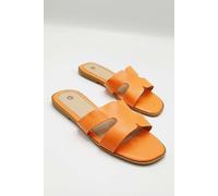 Miss Diva California Faux Leather Open Toe Flat Sliders In Orange Orange 7