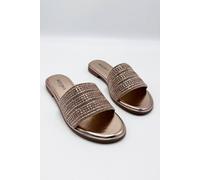 Miss Diva Camille Diamante Embellished Strap Sliders In Rose Gold Rose Gold