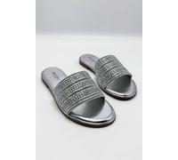 Miss Diva Camille Diamante Embellished Strap Sliders In Silver Silver 5