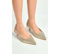 Miss Diva Celeste Diamante Embellished Slingback Low Heel Court Shoes In Gold Gold 5