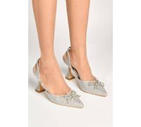 Miss Diva Chilla Diamante Embellished Sling Back Court Shoes In Silver Silver 4