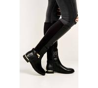 Miss Diva Daphine Knee High Lock Detail Pu Boots In Black Black 5