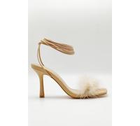 Miss Diva Delilah Feather Band Lace Up Heels In Nude Nude