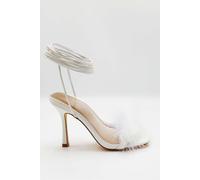 Miss Diva Delilah Feather Band Lace Up Heels In White White