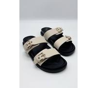 Miss Diva Elise 2 Band Gold Buckle Flat Slider In Nude Nude