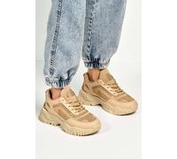 Miss Diva Eva Diamante Embellished Chunky Sole Lace-Up Trainers In Khaki Khaki 5