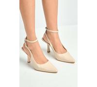 Miss Diva Evelina Pointy Anklestrap Court Shoes In Beige Beige