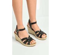Miss Diva Faye Anklestrap Open Toe Wedge Sandals In Black Black
