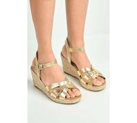 Miss Diva Faye Anklestrap Open Toe Wedge Sandals In Gold Gold 7