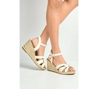 Miss Diva Faye Anklestrap Open Toe Wedge Sandals In White White 5