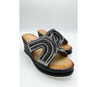 Miss Diva Hestia Diamante Strap Wedge Mules In Black Black 6