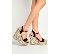 Miss Diva Imani Diamante Detailed Anklestrap Wedges In Black Black 6