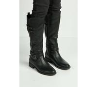 Miss Diva Ines Buckle Detail 2 Strap Knee High Boots In Black Black 7