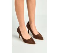 Miss Diva Ingree Pointed Toe Faux Suede Court Heels In Chocolate Chocolate