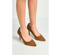 Miss Diva Ingree Pointed Toe Faux Suede Court Heels In Tan Tan