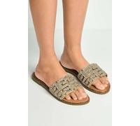 Miss Diva Izela Diamante Cut Out Band Flat Sliders In Gold Gold 5