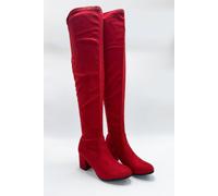 Miss Diva Jayda Over The Knee Block Heel Boots In Red
