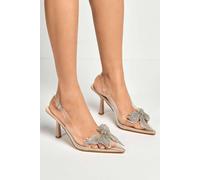 Miss Diva Juni Diamante Bow Detail Perspex Court Shoes In Nude Nude