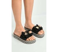 Miss Diva Kimmie Bow & Charm Detail Espadrilles In Black Black