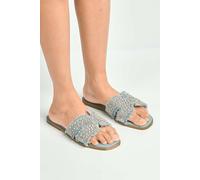Miss Diva Ladan H Diamante Embellished Frey Band Sliders In Blue Blue 8