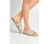 Miss Diva Ladan H Diamante Embellished Frey Band Sliders In White White 6