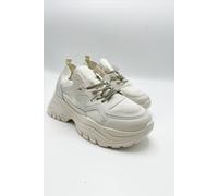 Miss Diva Luna Diamante Lace-Up Chunky Trainers In Beige Beige 6