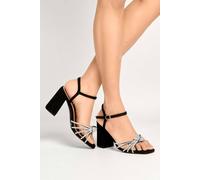 Miss Diva Marina Diamante Embellished Knot Band Faux Suede Sandals In Black Black 8